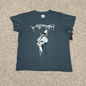 Ed Hardy Skull & Dagger Gray Graphic Tee Men's XL "By Appointment Only" NEW
